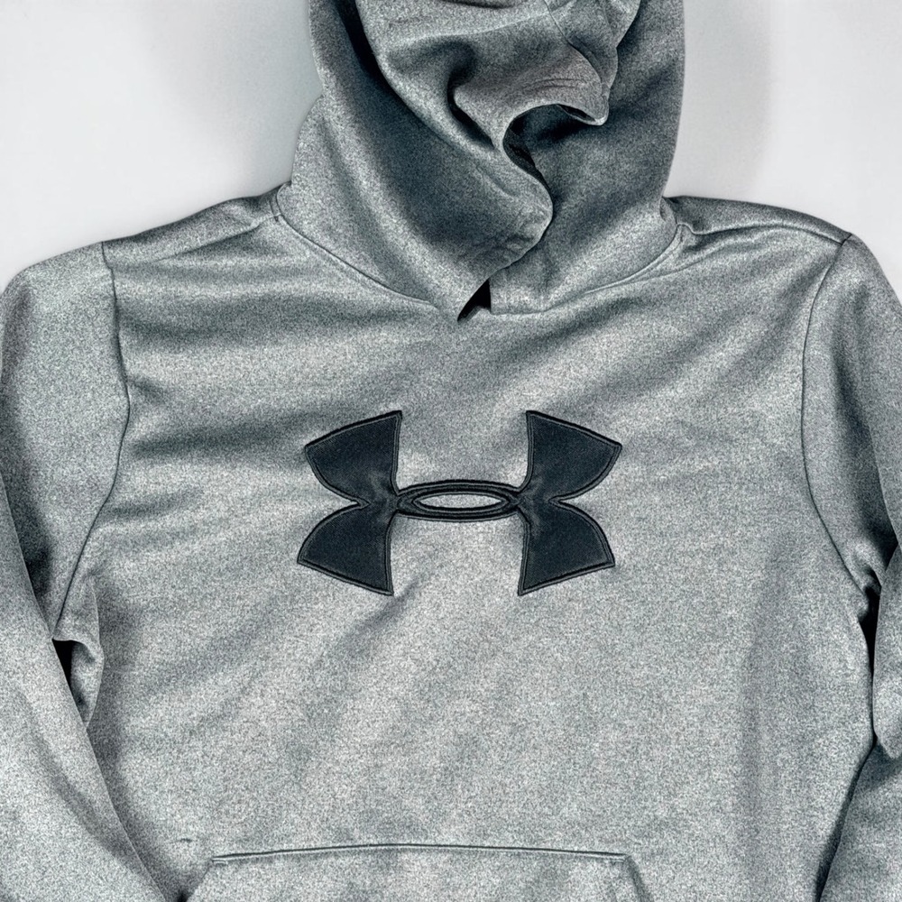 Under Armour Boys Gray Big Logo Fleece Hoodie Sweatshirt YMD Medium Loose Fit - Picture 2 of 4